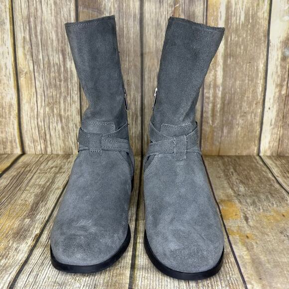 Koolaburra by UGG Elista Grey Suede Mid-Calf Biker Boot Womens SZ 6.5 - Picture 2 of 8